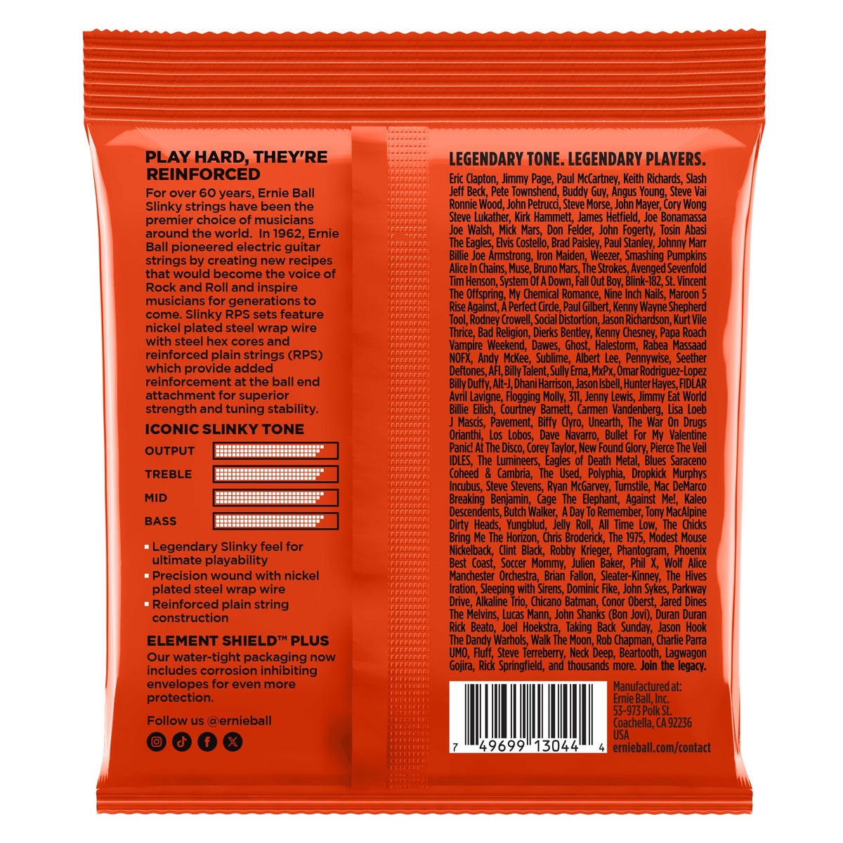 Mặt sau bao bì dây Ernie Ball 2237: mã vạch 749699130444