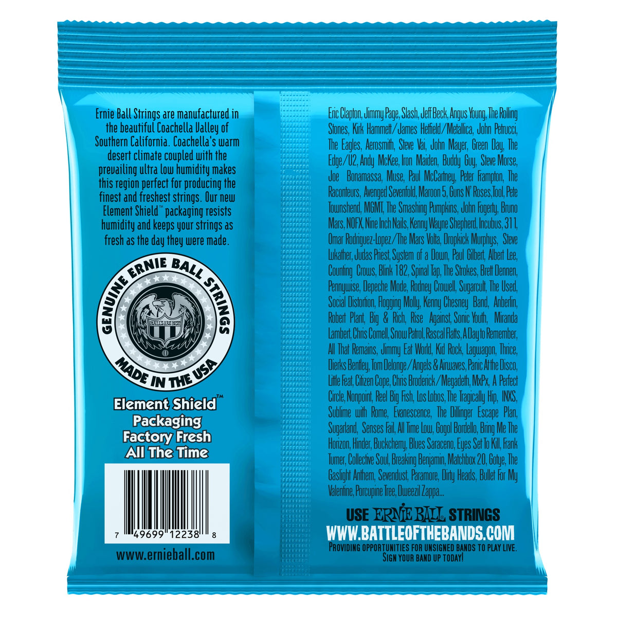 Mặt sau bao bì dây Ernie Ball 2238: mã vạch 749699122388