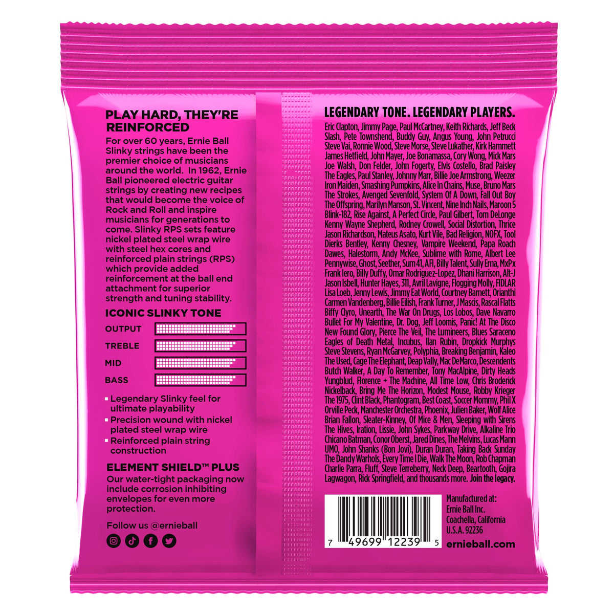 Mặt sau bao bì dây Ernie Ball 2239: mã vạch 749699122395