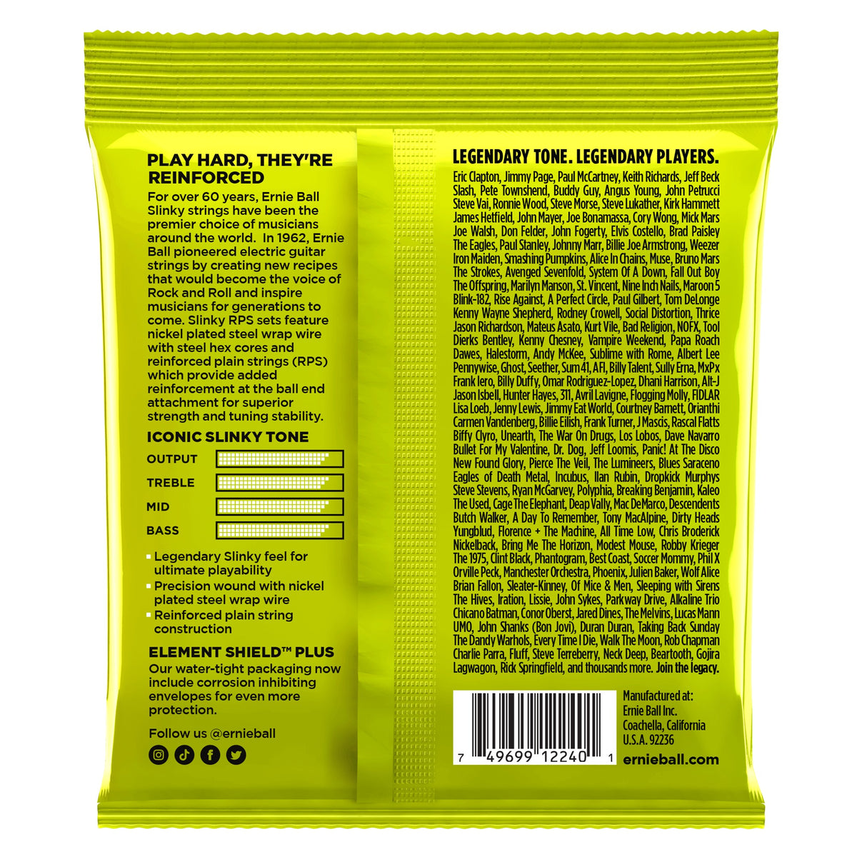 Mặt sau bao bì dây Ernie Ball 2240: mã vạch 749699122401