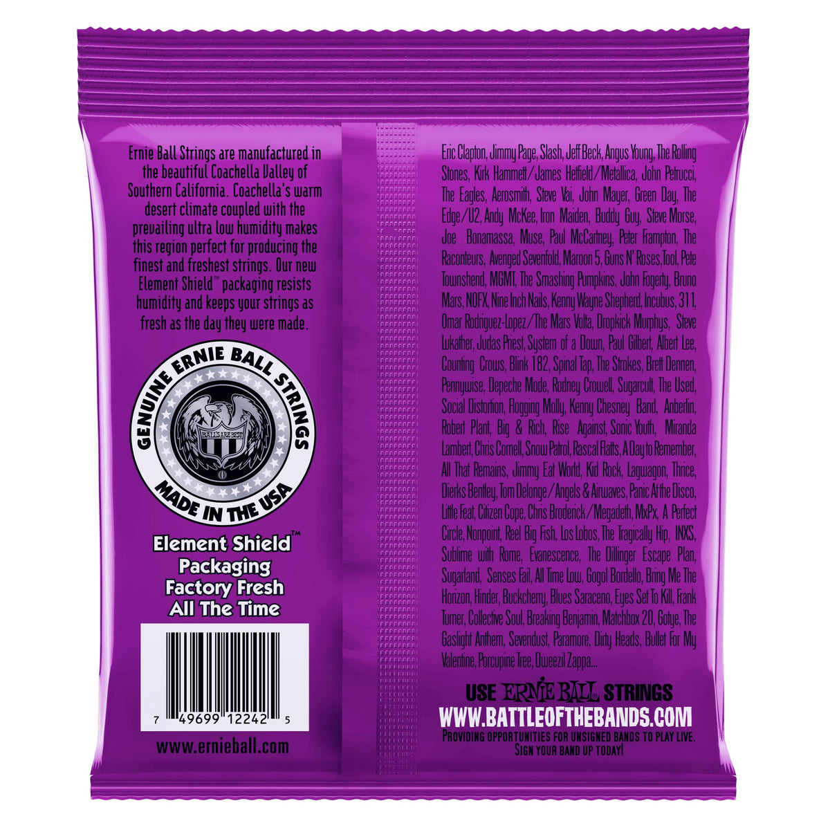 Mặt sau bao bì dây Ernie Ball 2242: mã vạch 749699122425
