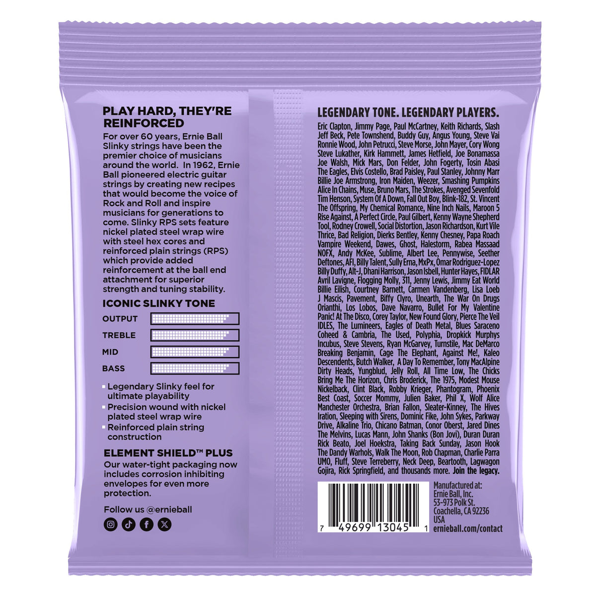 Mặt sau bao bì dây Ernie Ball 2244: mã vạch 749699130451