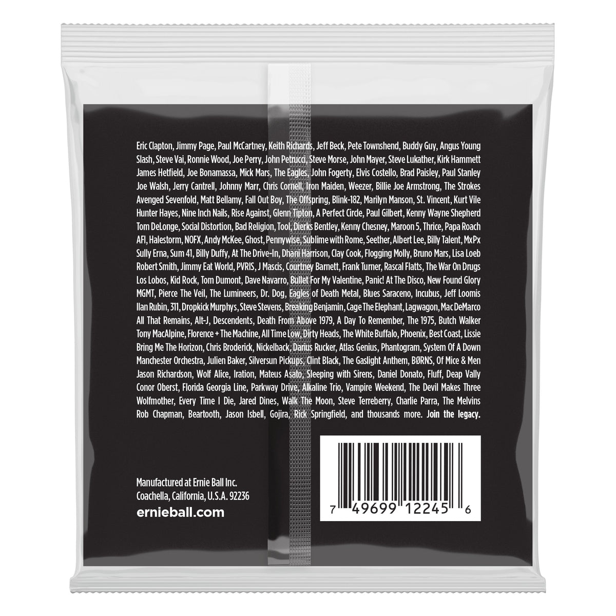 Mặt sau bao bì dây Ernie Ball 2245: mã vạch 749699122456
