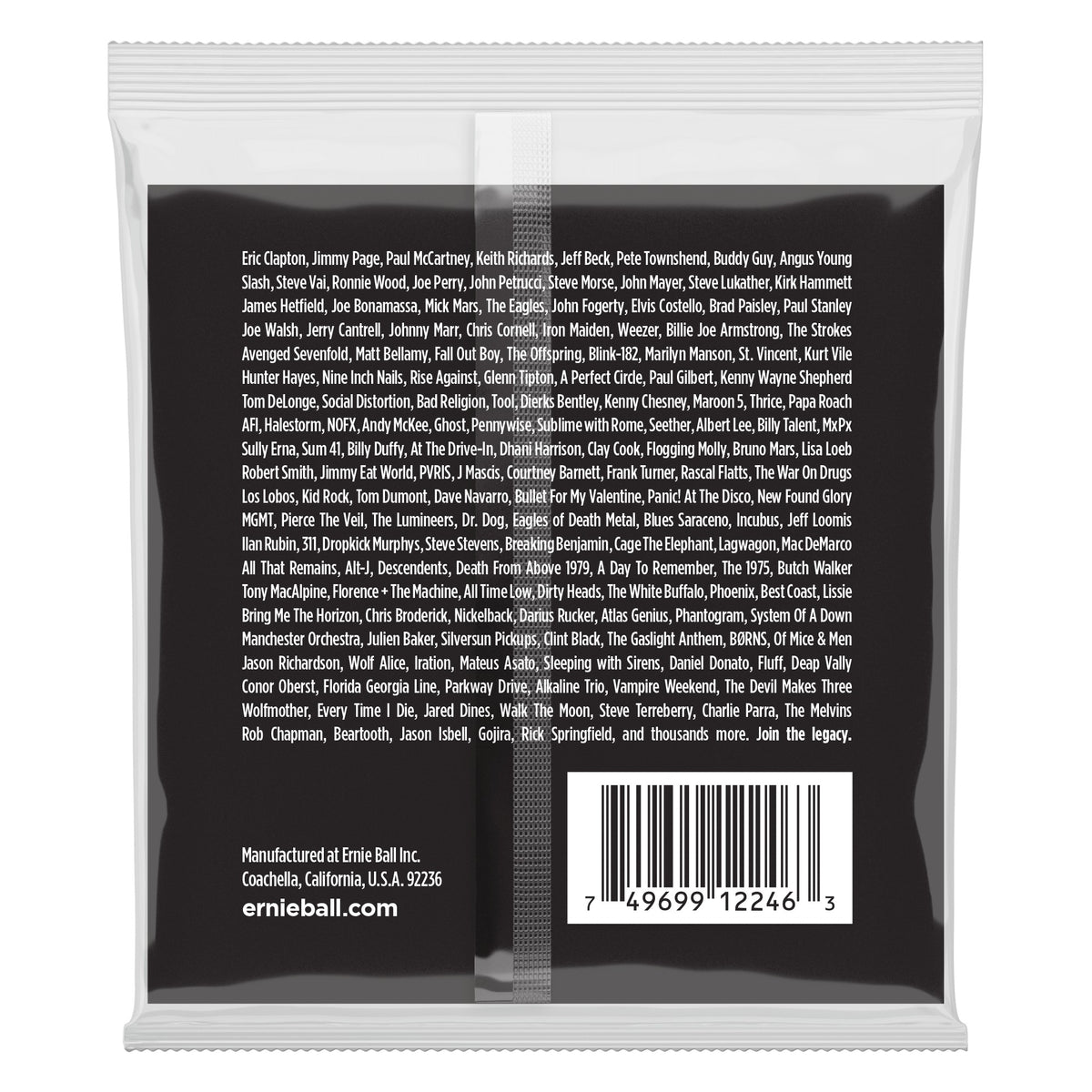 Mặt sau bao bì dây Ernie Ball 2246: mã vạch 749699122463