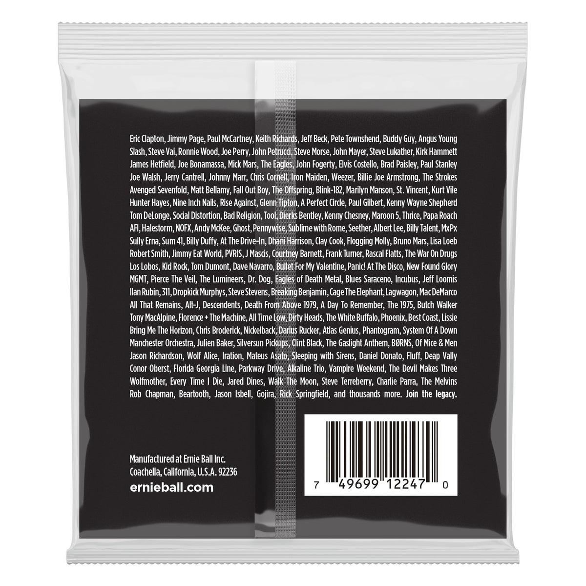 Mặt sau bao bì dây Ernie Ball 2247: mã vạch 749699122470