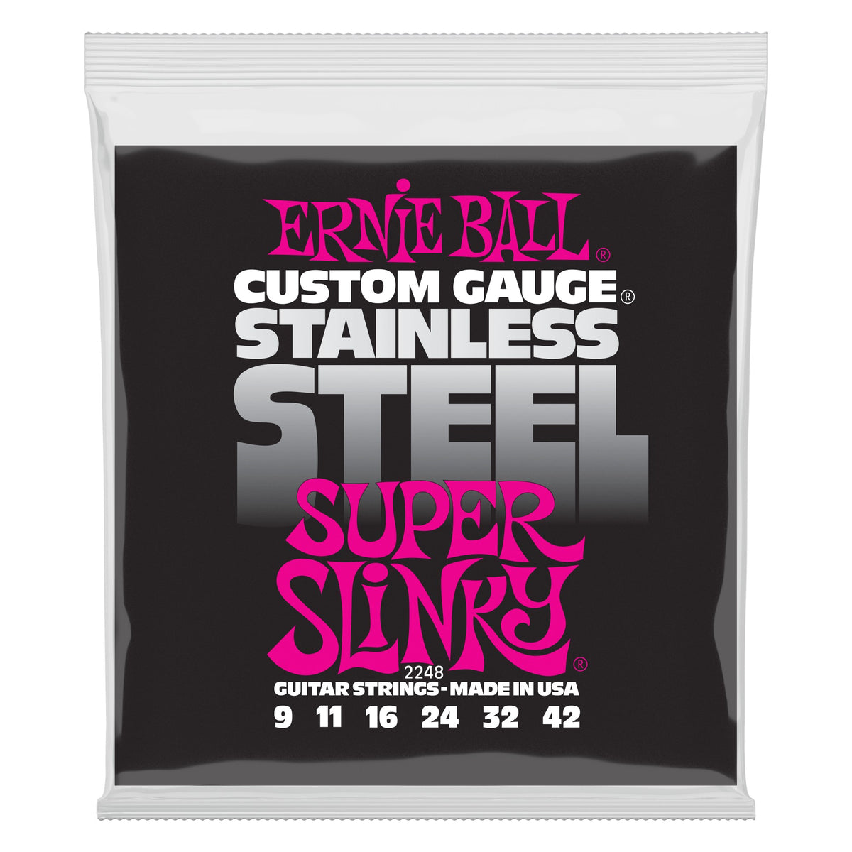 Dây Ernie Ball 2248 Super Slinky Stainless Steel 9-42 – bao bì mặt trước