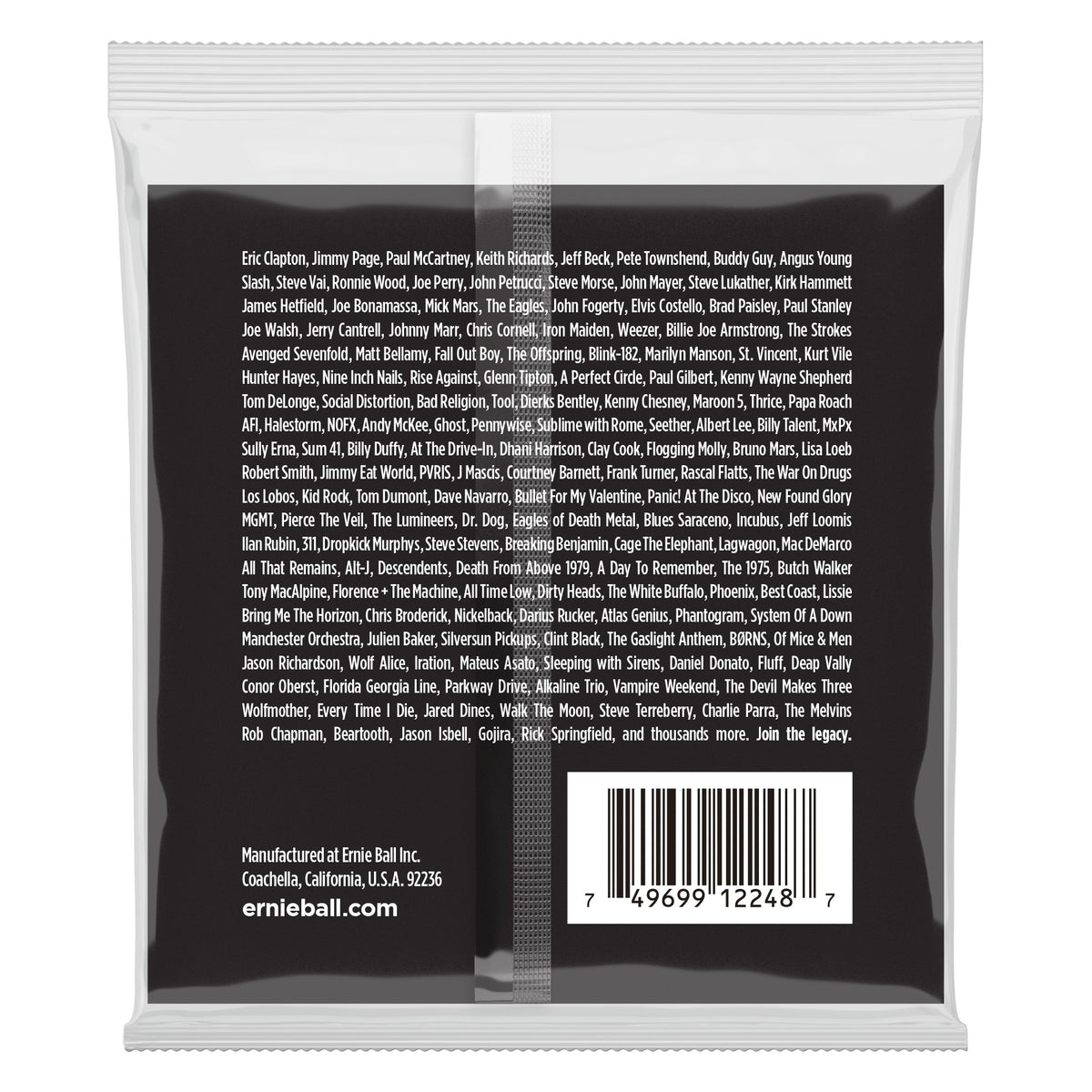 Mặt sau bao bì dây Ernie Ball 2248: mã vạch 749699122487