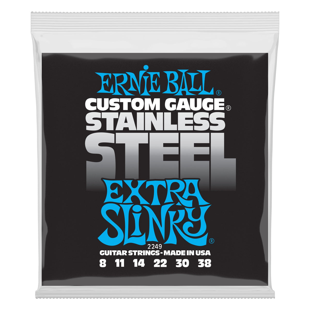 Dây Ernie Ball 2249 Extra Slinky Stainless Steel 8-38 – bao bì mặt trước