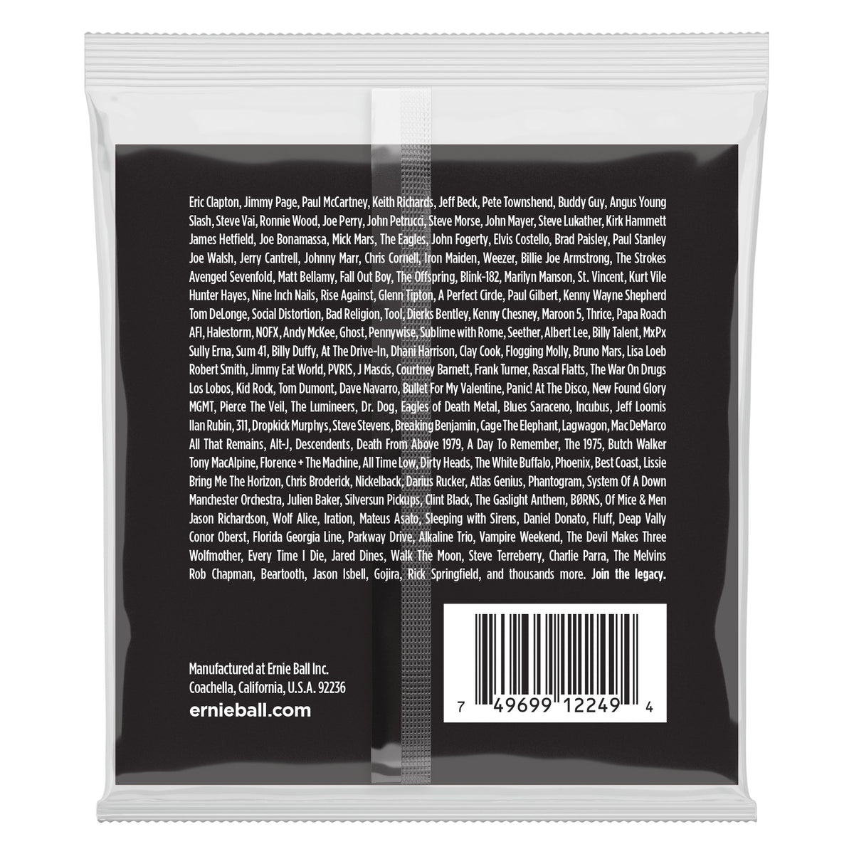 Mặt sau bao bì dây Ernie Ball 2249: mã vạch 749699122494
