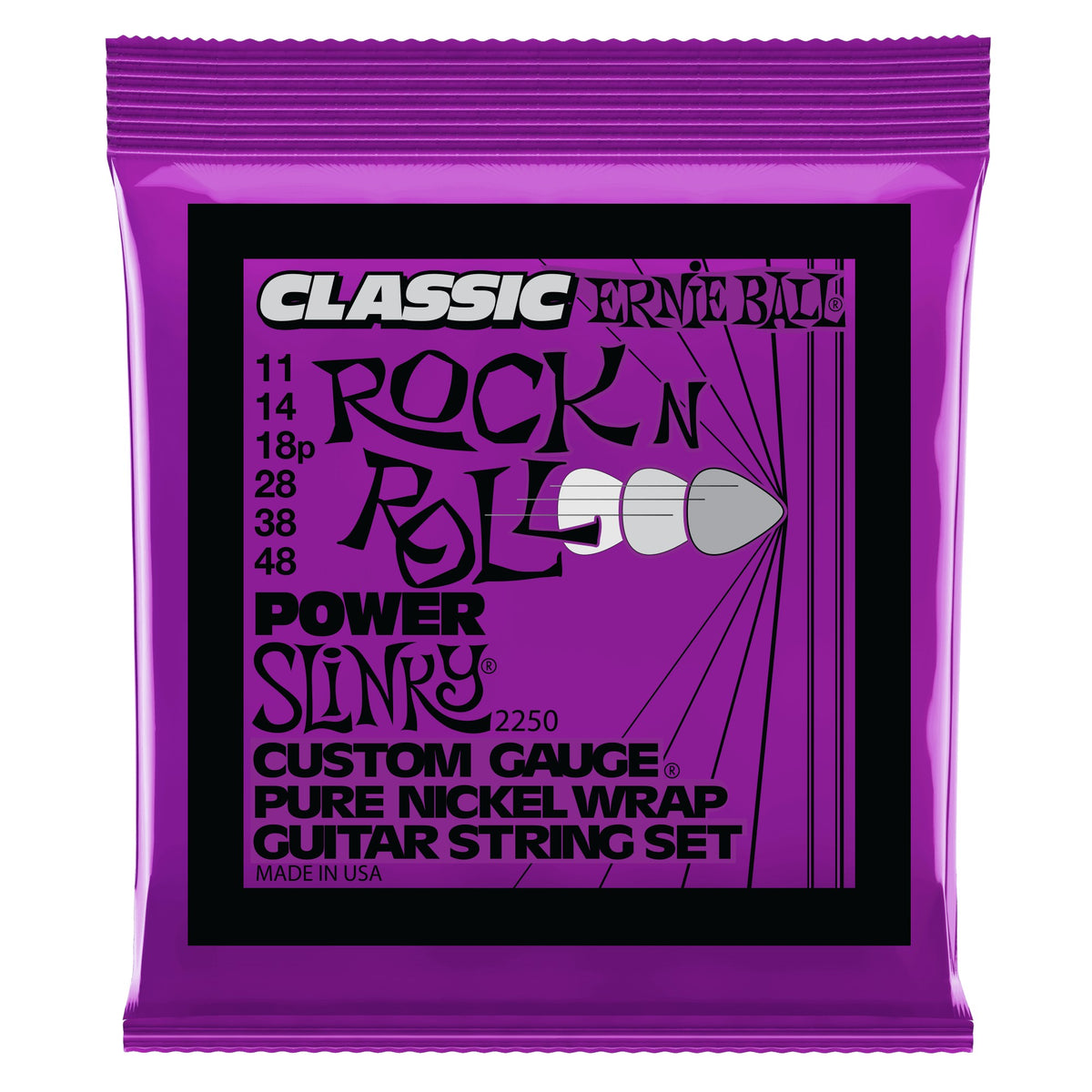 Dây Ernie Ball 2250 Power Slinky Classic Rock n Roll Pure Nickel 11-48 – bao bì mặt trước