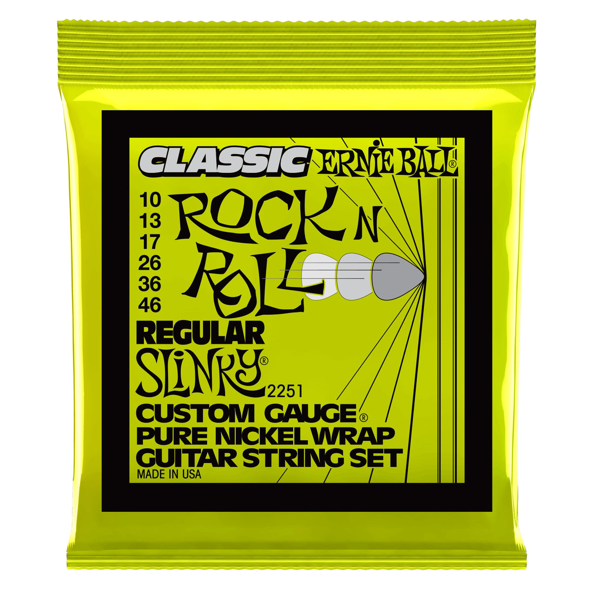 Dây Ernie Ball 2251 Regular Slinky Classic Rock n Roll Pure Nickel 10-46 – bao bì mặt trước