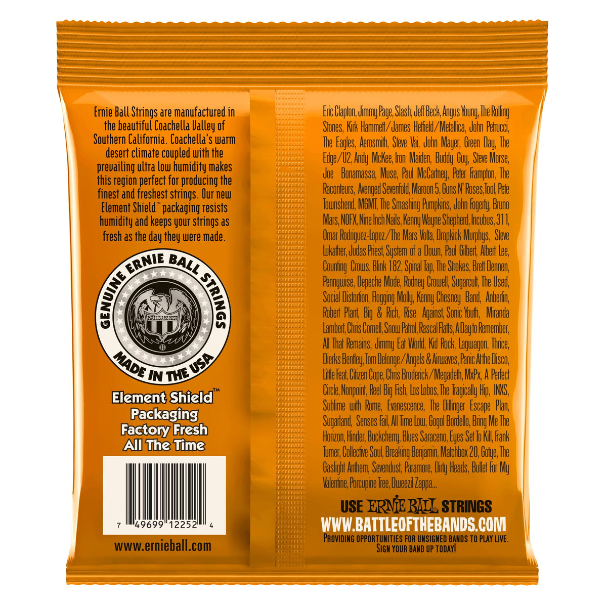 Mặt sau bao bì dây Ernie Ball 2252: mã vạch 749699122524