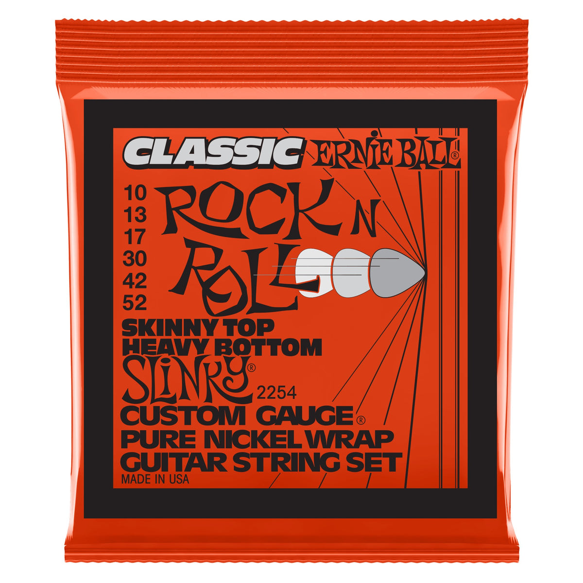 Dây Ernie Ball 2254 Skinny Top Heavy Bottom Slinky Classic Rock n Roll Pure Nickel 10-52 – bao bì mặt trước