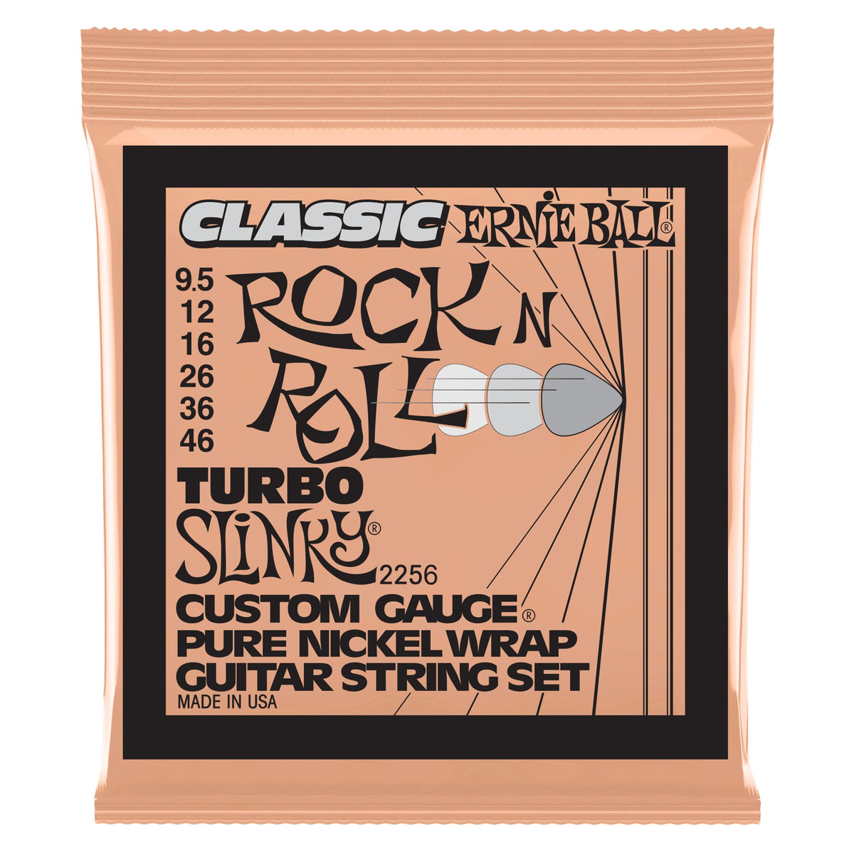 Dây Ernie Ball 2256 Turbo Slinky Classic Rock n Roll Pure Nickel 9.5-46 – bao bì mặt trước