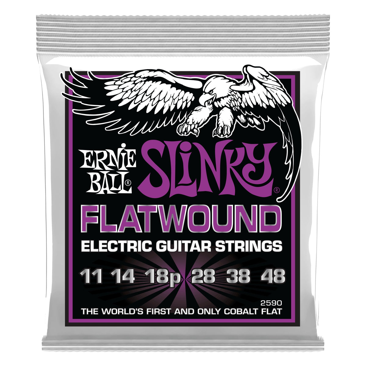 Dây Ernie Ball 2590 Power Slinky Cobalt Flatwound 11-48 – bao bì mặt trước