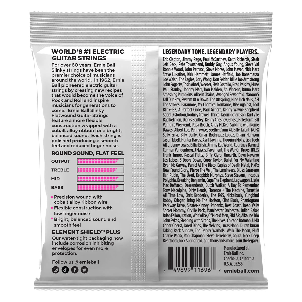 Mặt sau bao bì dây Ernie Ball 2593: mã vạch 749699116967