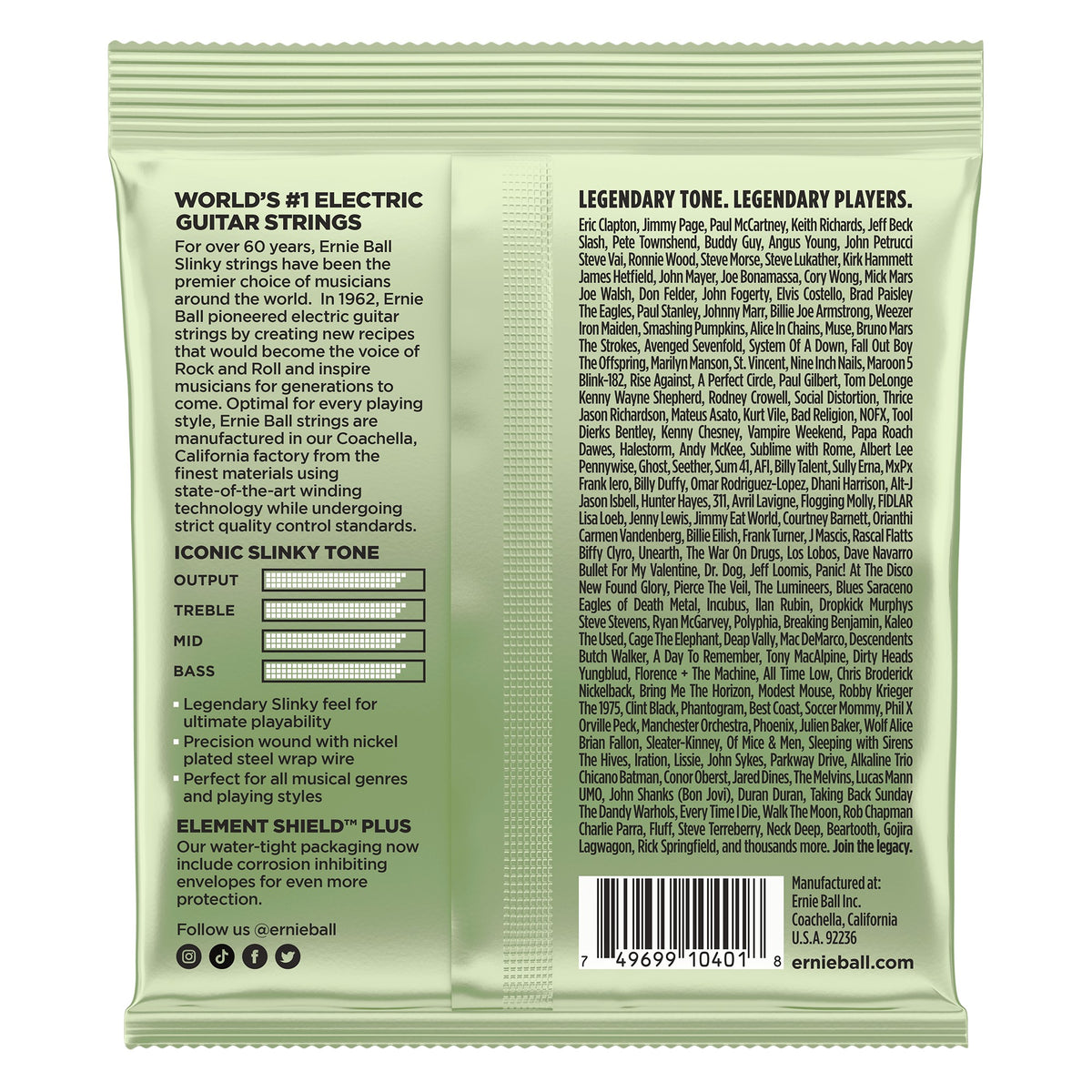 Mặt sau bao bì dây Ernie Ball 2618: mã vạch 749699104018