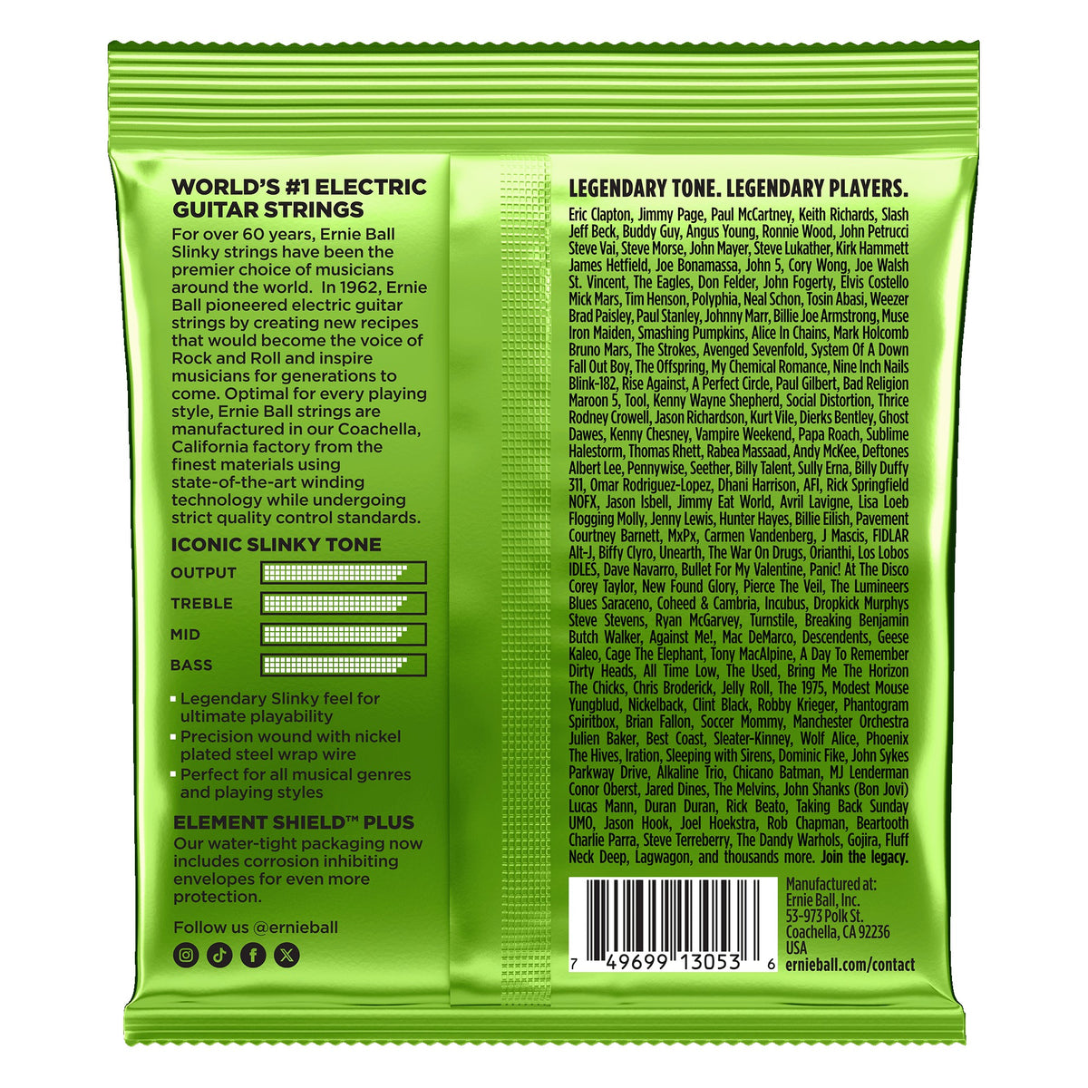 Mặt sau bao bì dây Ernie Ball 2619: mã vạch 749699130536