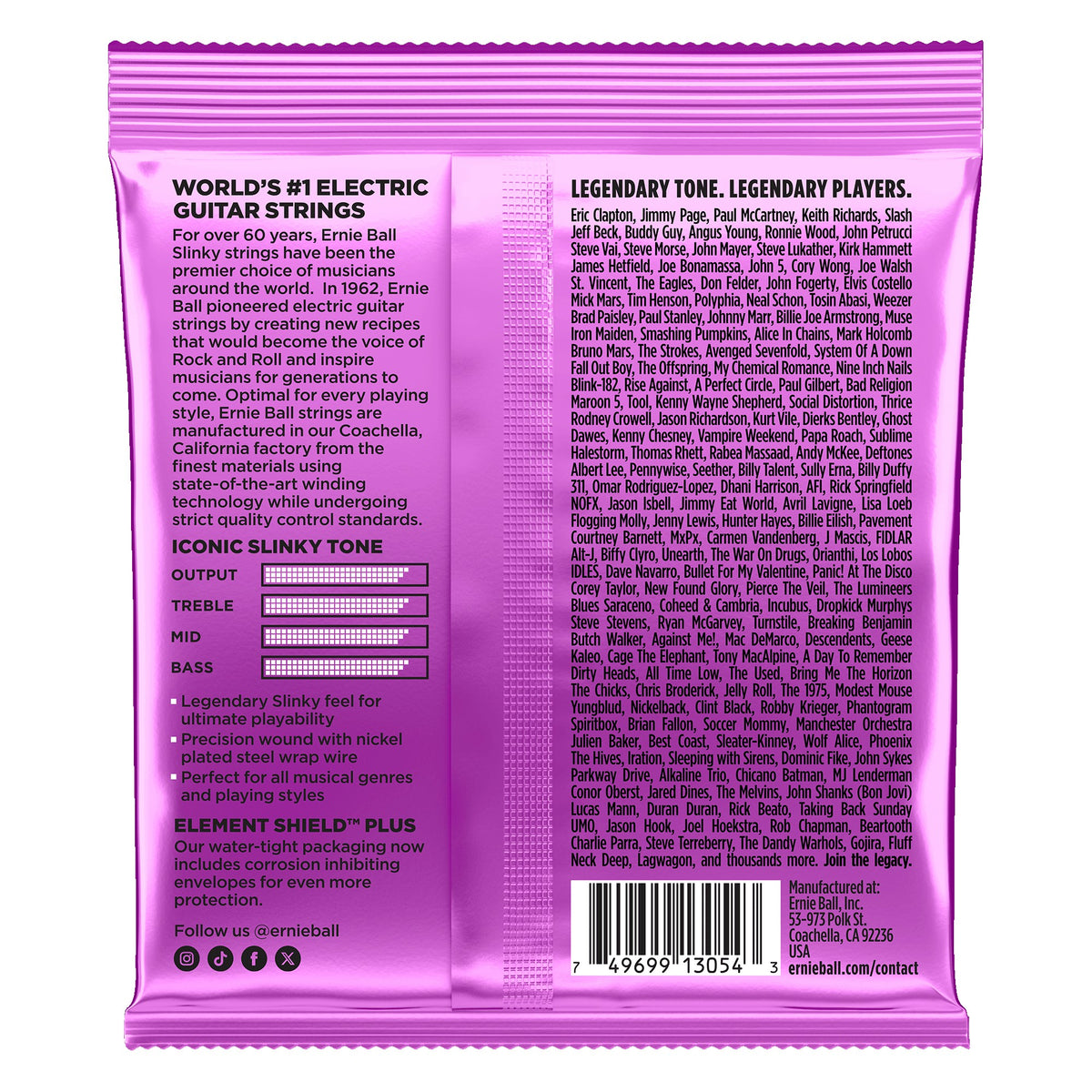 Mặt sau bao bì dây Ernie Ball 2622: mã vạch 749699130543