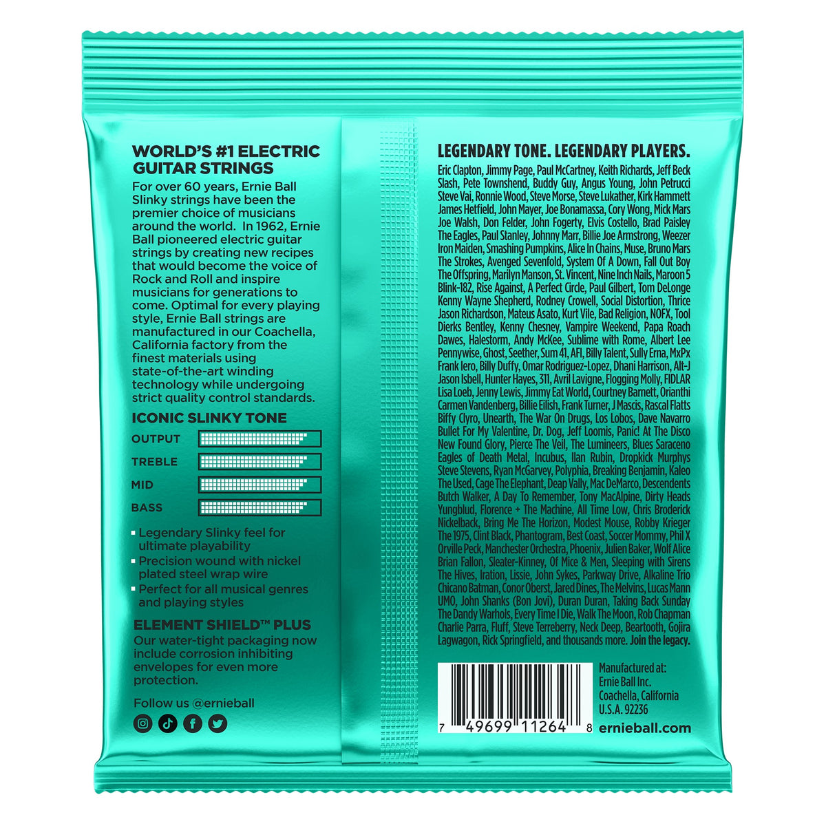 Mặt sau bao bì dây Ernie Ball 2626: mã vạch 749699112648