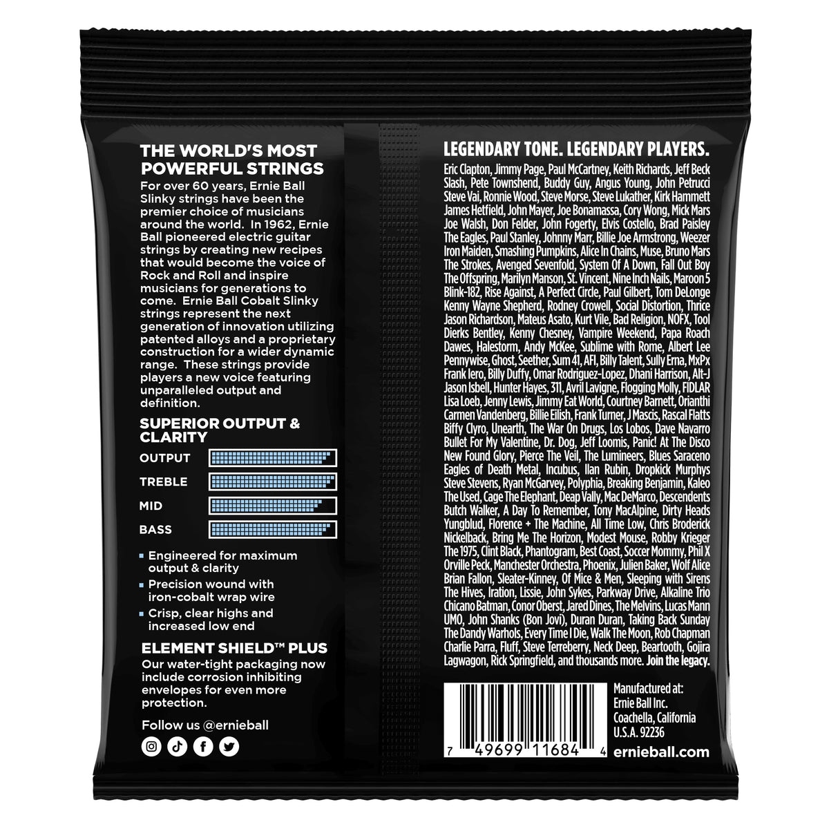 Mặt sau bao bì dây Ernie Ball 2712: mã vạch 749699116844