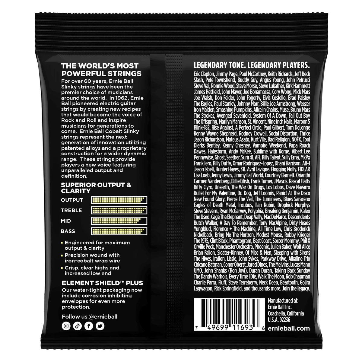 Mặt sau bao bì dây Ernie Ball 2714: mã vạch 749699116936