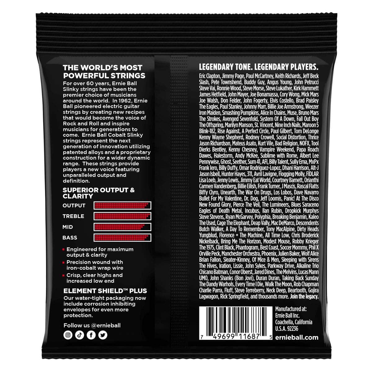 Mặt sau bao bì dây Ernie Ball 2716: mã vạch 749699116875