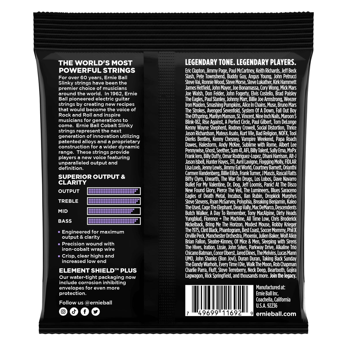 Mặt sau bao bì dây Ernie Ball 2717: mã vạch 749699116929