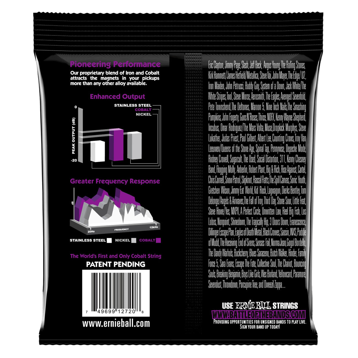 Mặt sau bao bì dây Ernie Ball 2720: mã vạch 749699127208