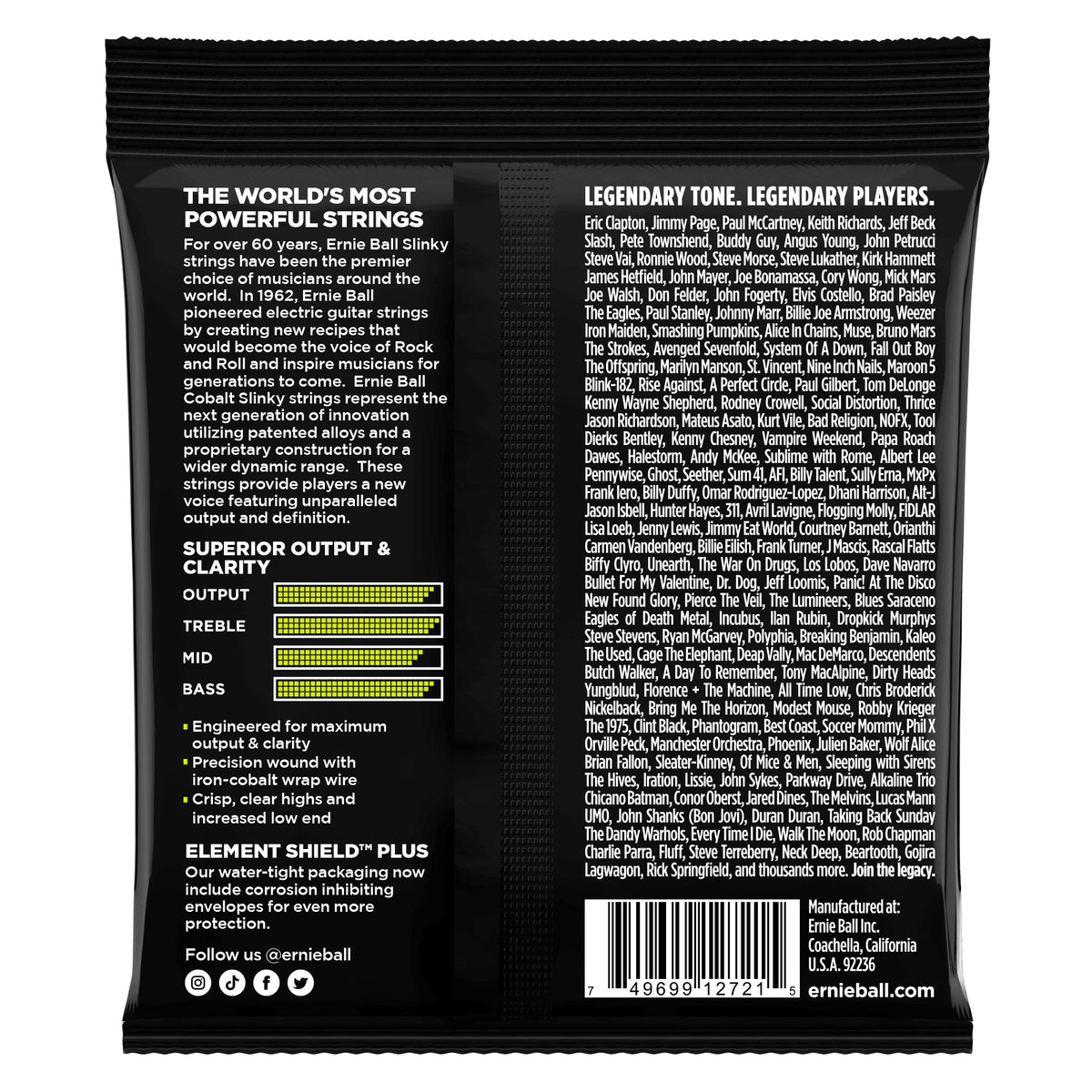 Mặt sau bao bì dây Ernie Ball 2721: mã vạch 749699127215