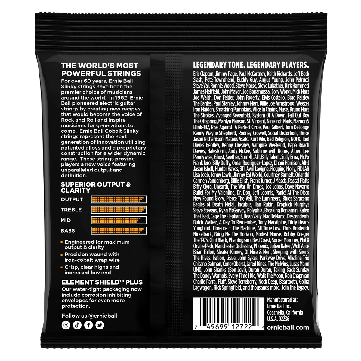 Mặt sau bao bì dây Ernie Ball 2722: mã vạch 749699127222