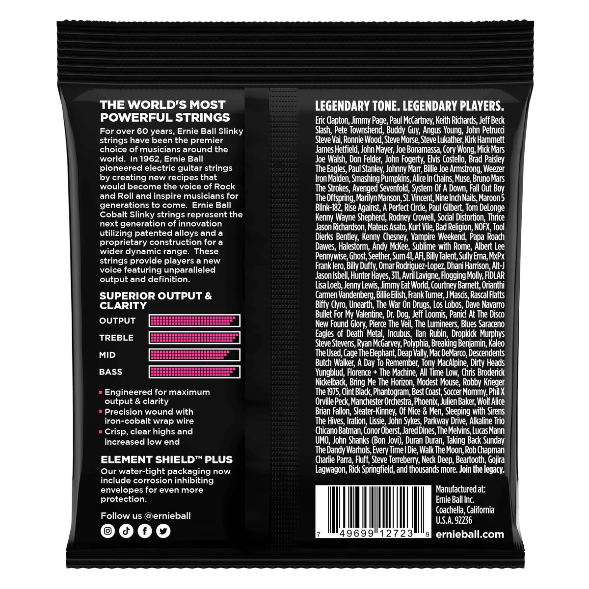 Mặt sau bao bì dây Ernie Ball 2723: mã vạch 749699127239