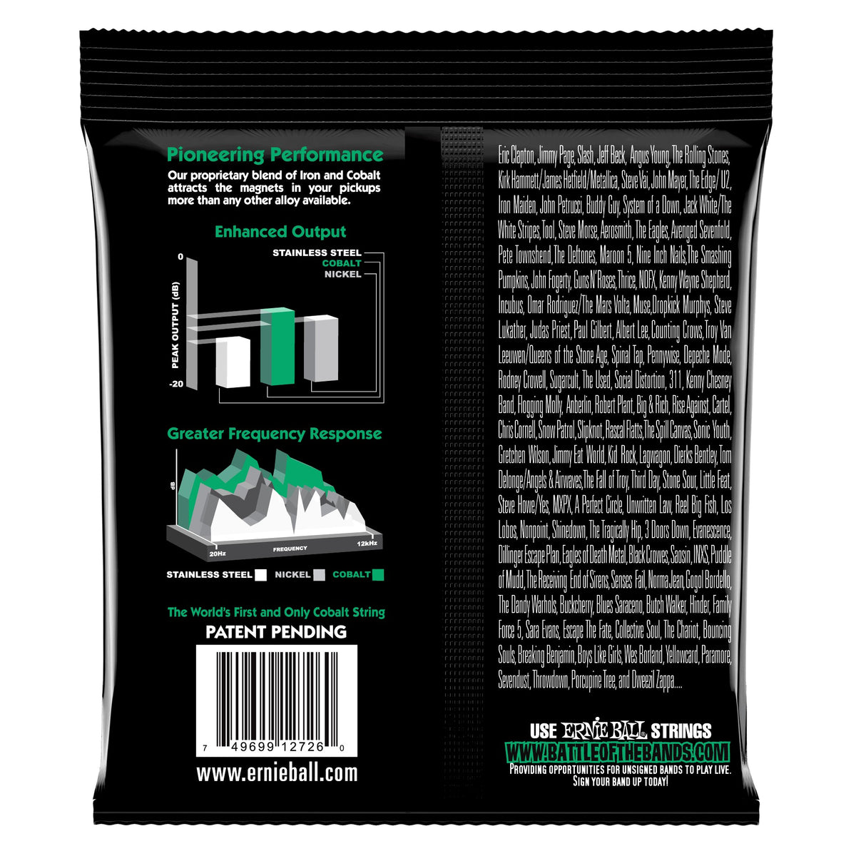 Mặt sau bao bì dây Ernie Ball 2726: mã vạch 749699127260