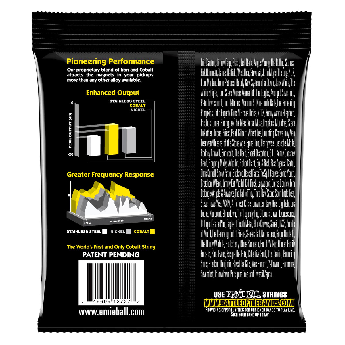 Mặt sau bao bì dây Ernie Ball 2727: mã vạch 749699127277