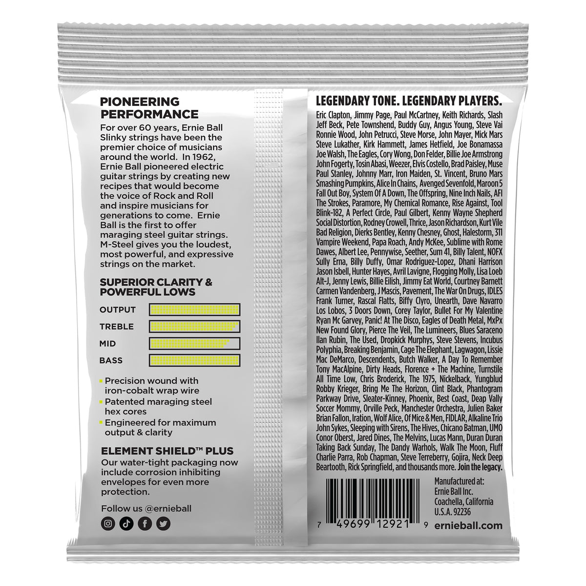 Mặt sau bao bì dây Ernie Ball 2921: mã vạch 749699129219