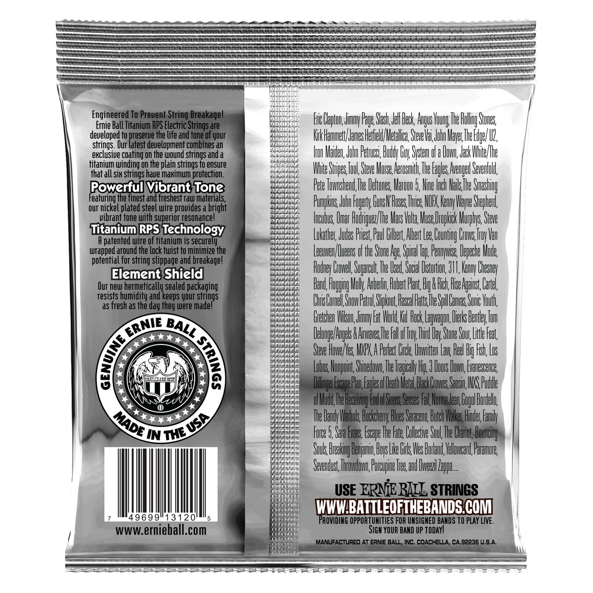 Mặt sau bao bì dây Ernie Ball 3120: mã vạch 749699131205