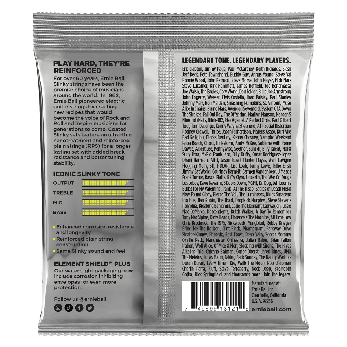 Mặt sau bao bì dây Ernie Ball 3121: mã vạch 749699131212