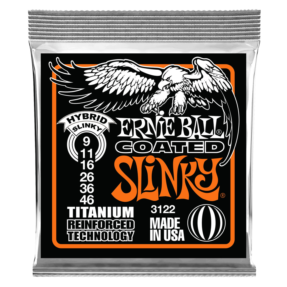 Dây Ernie Ball 3122 Hybrid Slinky Coated Titanium RPS 9-46 – bao bì mặt trước