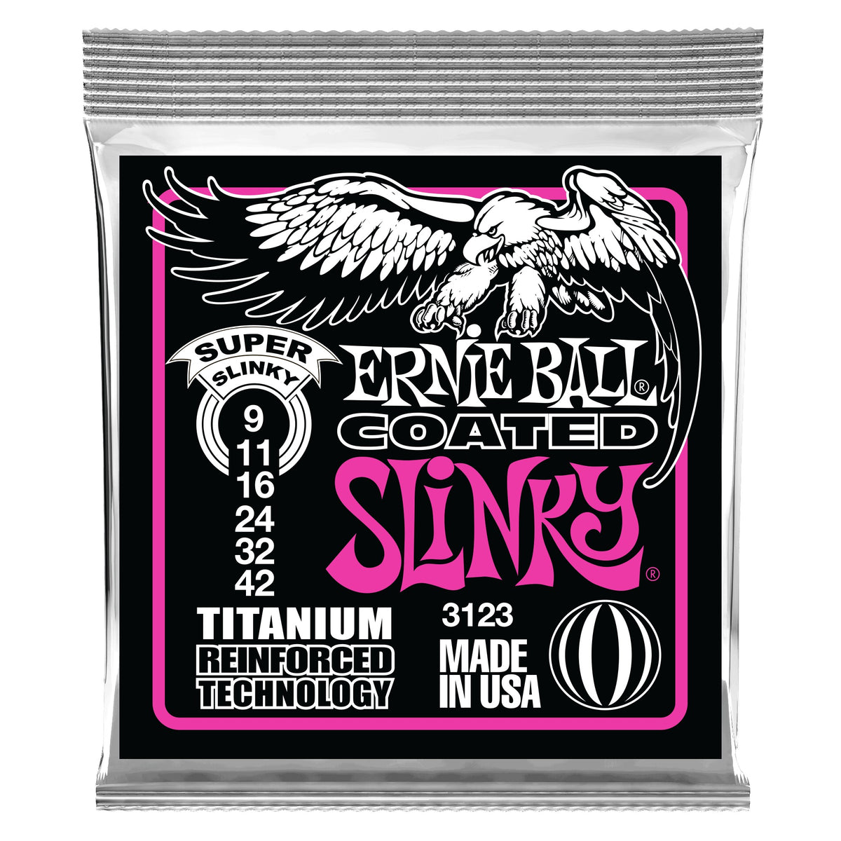 Dây Ernie Ball 3123 Super Slinky Coated Titanium RPS 9-42 – bao bì mặt trước