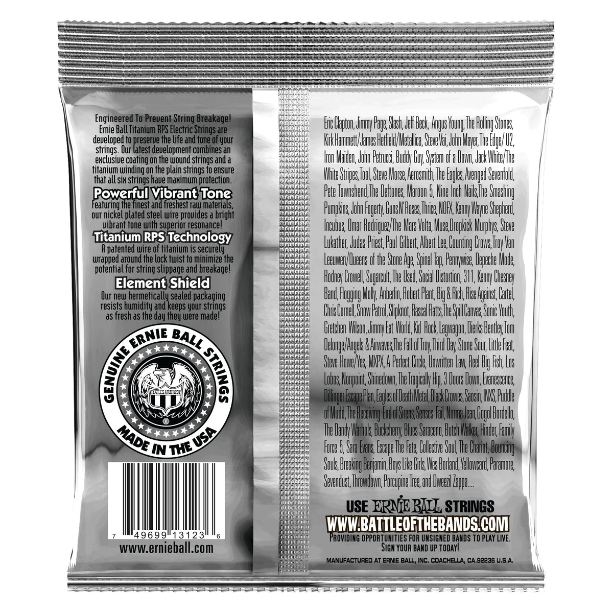 Mặt sau bao bì dây Ernie Ball 3123: mã vạch 749699131236