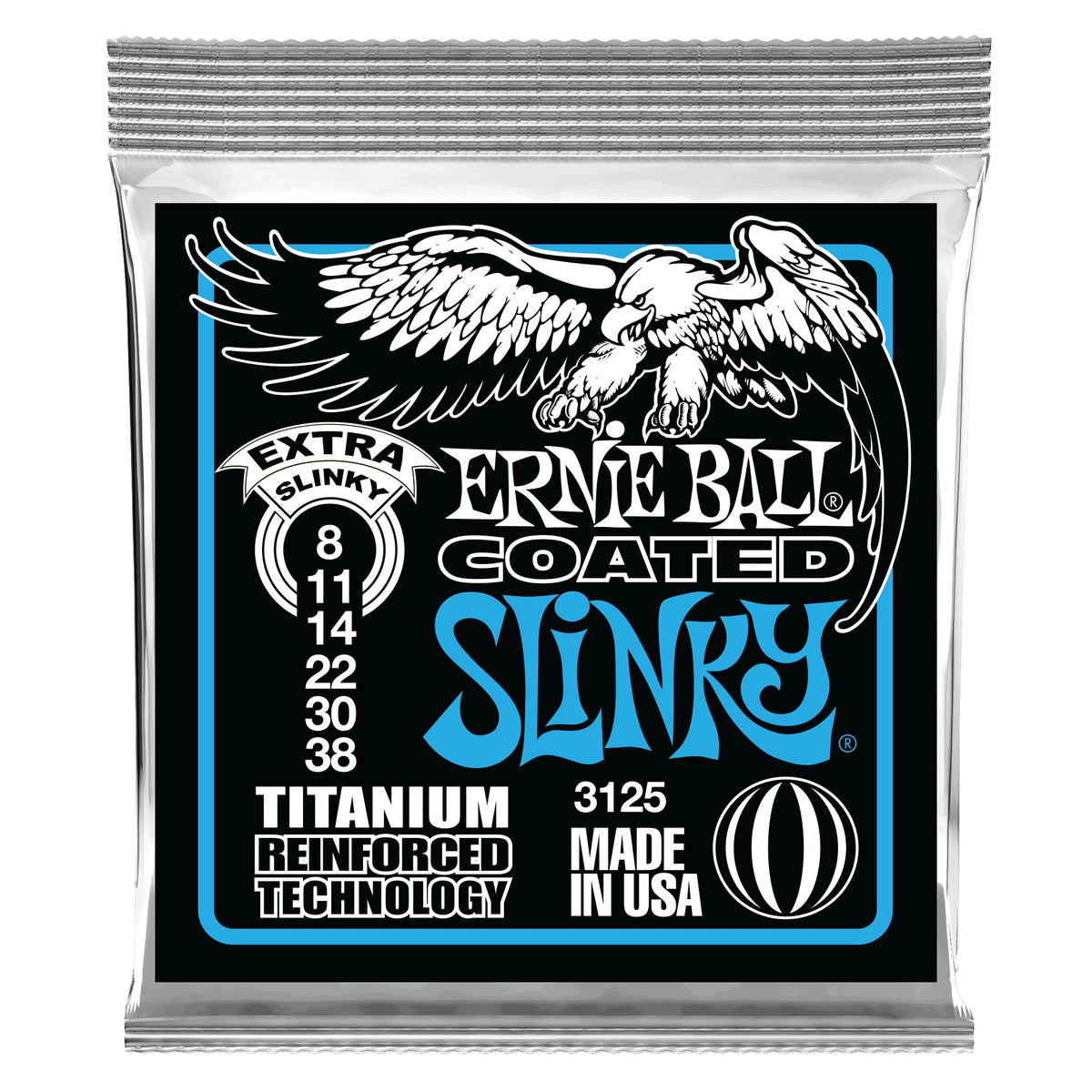 Dây Ernie Ball 3125 Extra Slinky Coated Titanium RPS 8-38 – bao bì mặt trước