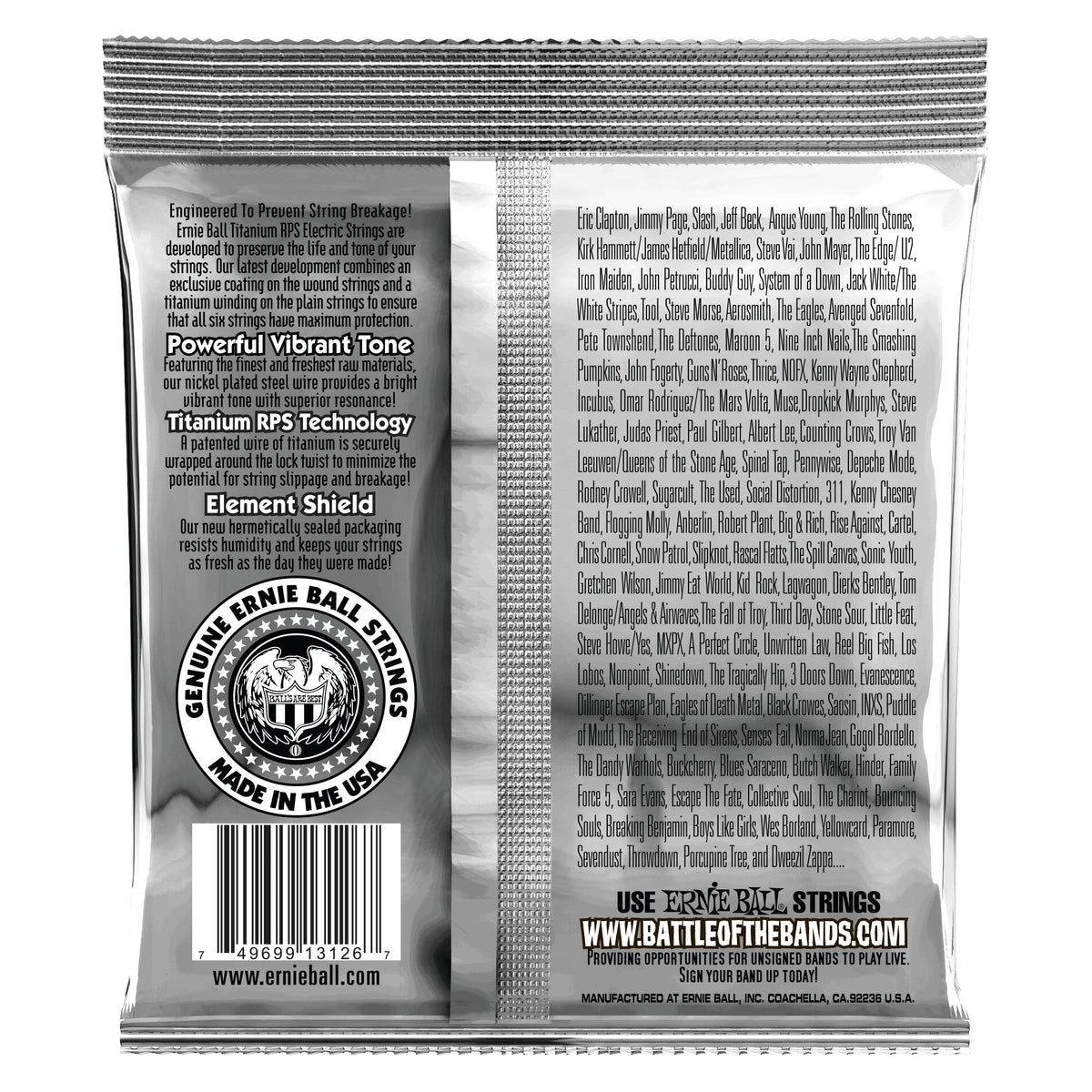 Mặt sau bao bì dây Ernie Ball 3126: mã vạch 749699131267
