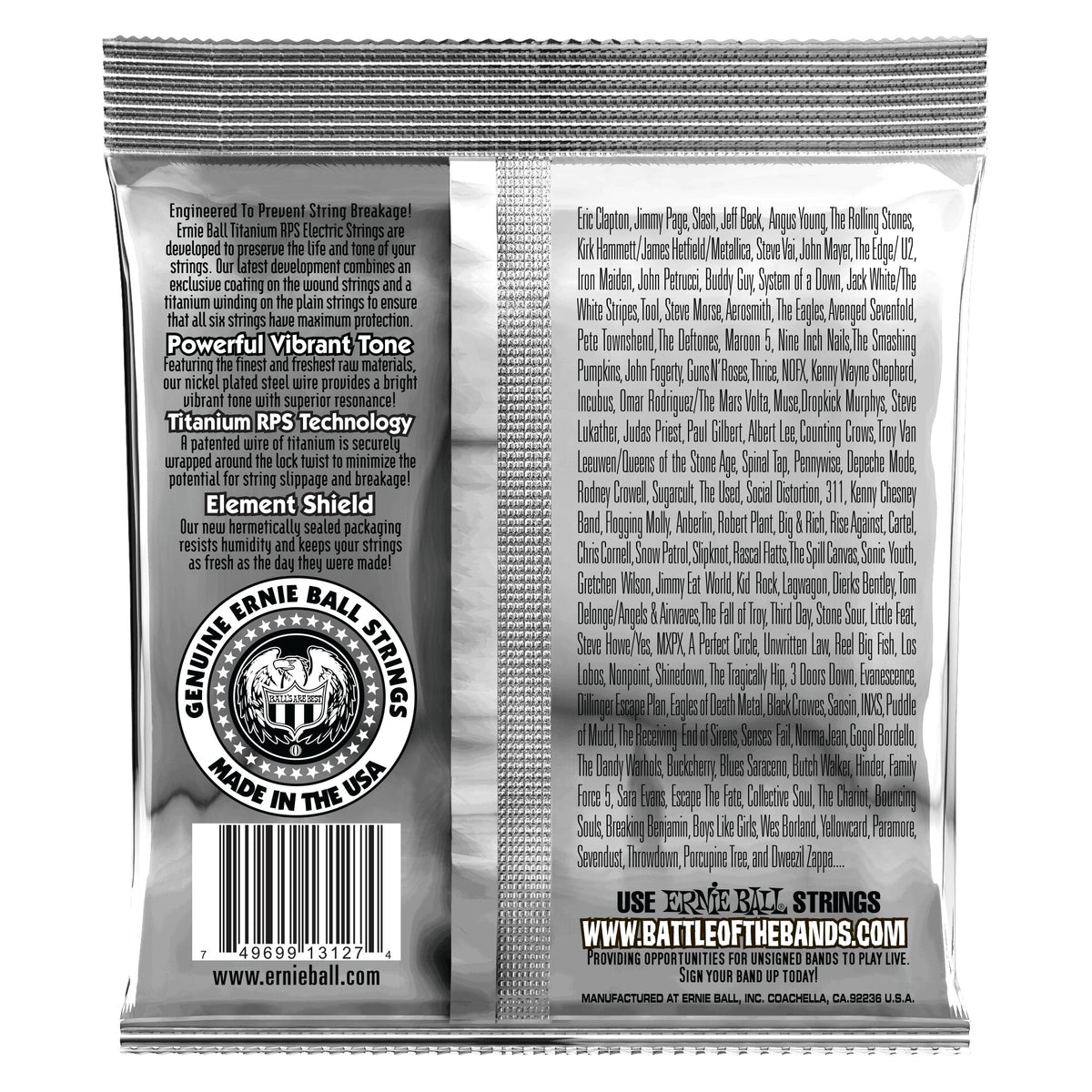Mặt sau bao bì dây Ernie Ball 3127: mã vạch 749699131274