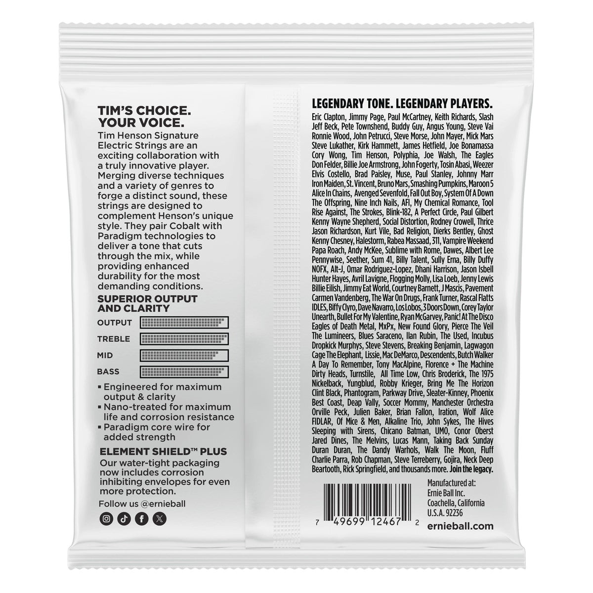 Mặt sau bao bì dây Ernie Ball 3826: mã vạch 749699124672