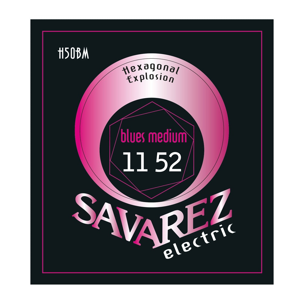 Dây Savarez H50BM Hexagonal Explosion 11-52 Blues Medium – bao bì mặt trước