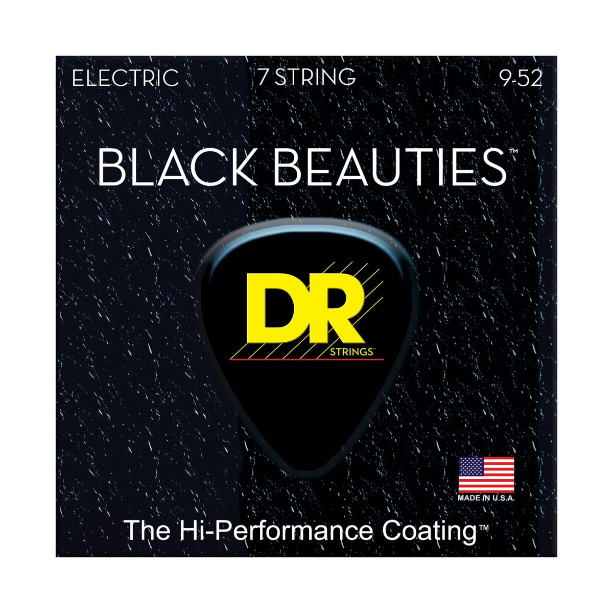 Dây DR Black Beauties BKE7-9 9-52 Light 7-String – bao bì mặt trước, in MADE IN USA