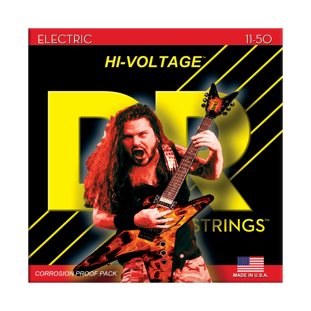 Dây DR Hi-Voltage DBG-11 11-50 Heavy – bao bì mặt trước, in MADE IN USA