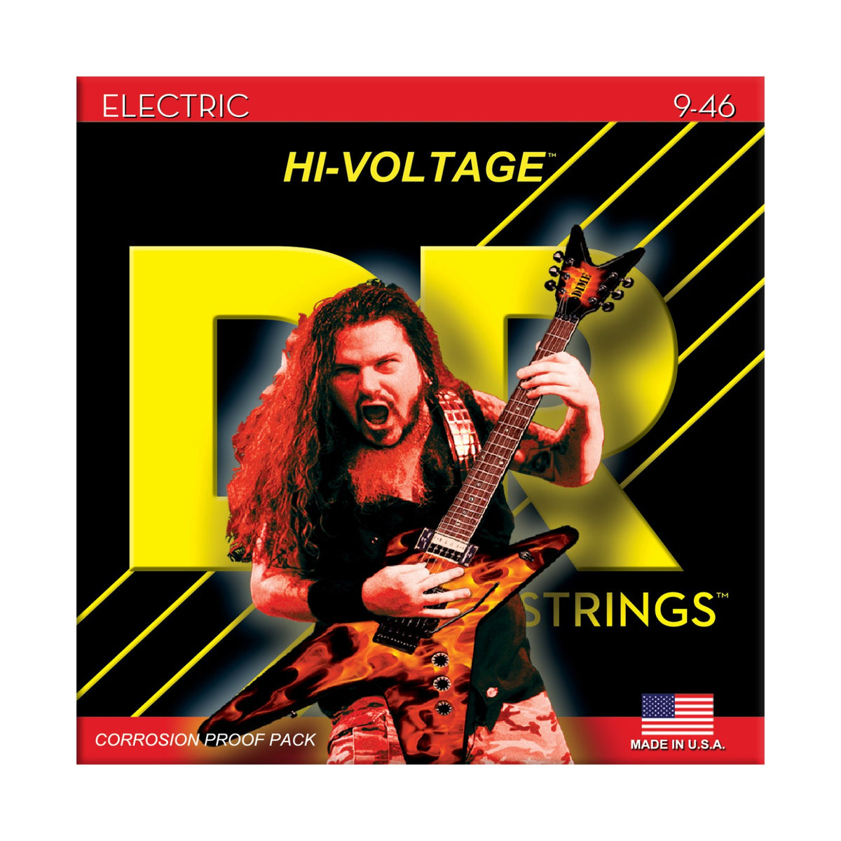Dây DR Hi-Voltage DBG-9/46 9-46 Light - Medium – bao bì mặt trước, in MADE IN USA