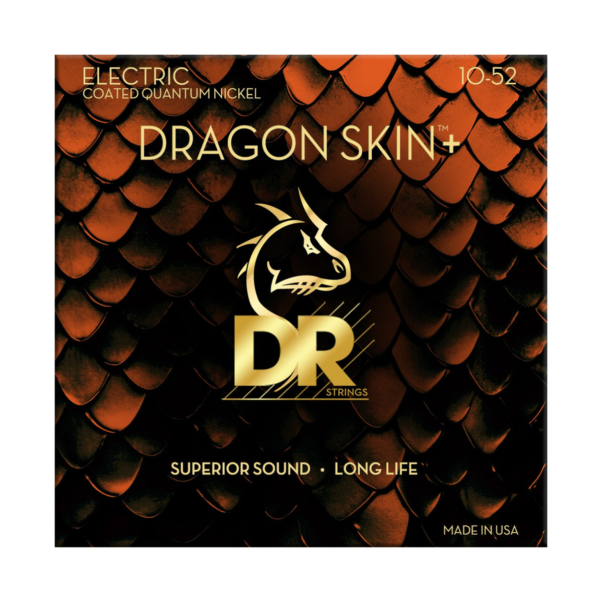 Dây DR Dragon Skin+ DEQ-10/52 10-52 Medium - Heavy – bao bì mặt trước, in MADE IN USA