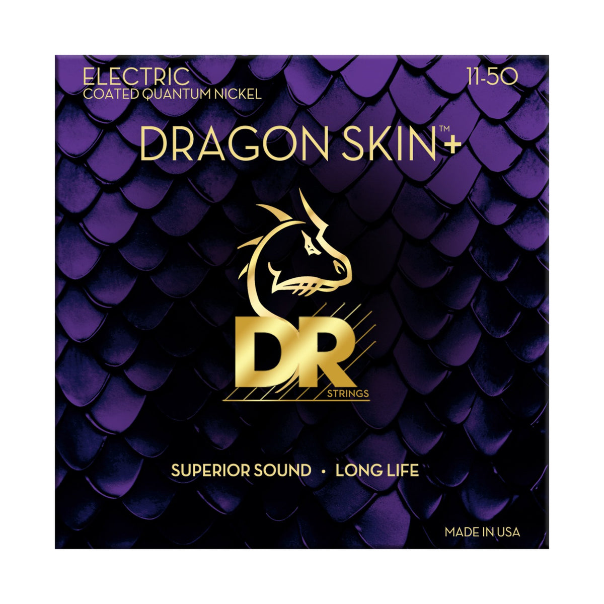Dây DR Dragon Skin+ DEQ-11 11-50 Heavy – bao bì mặt trước, in MADE IN USA